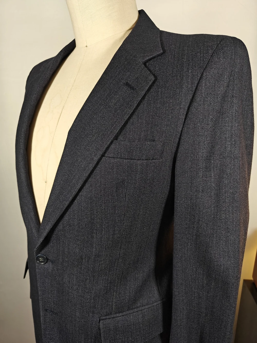 Vintage Cartier Grodins Mens 40R Dark Navy Pincord Textured Blazer Sport Coat